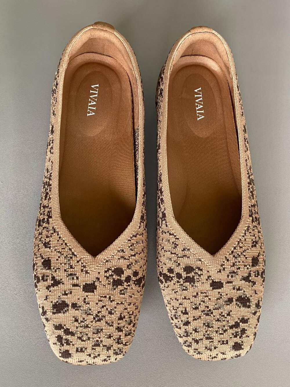 Vivaia Marogt Knit Square Toe V Cut Flats Animal Leopard Print EU 39.5 US 8.5